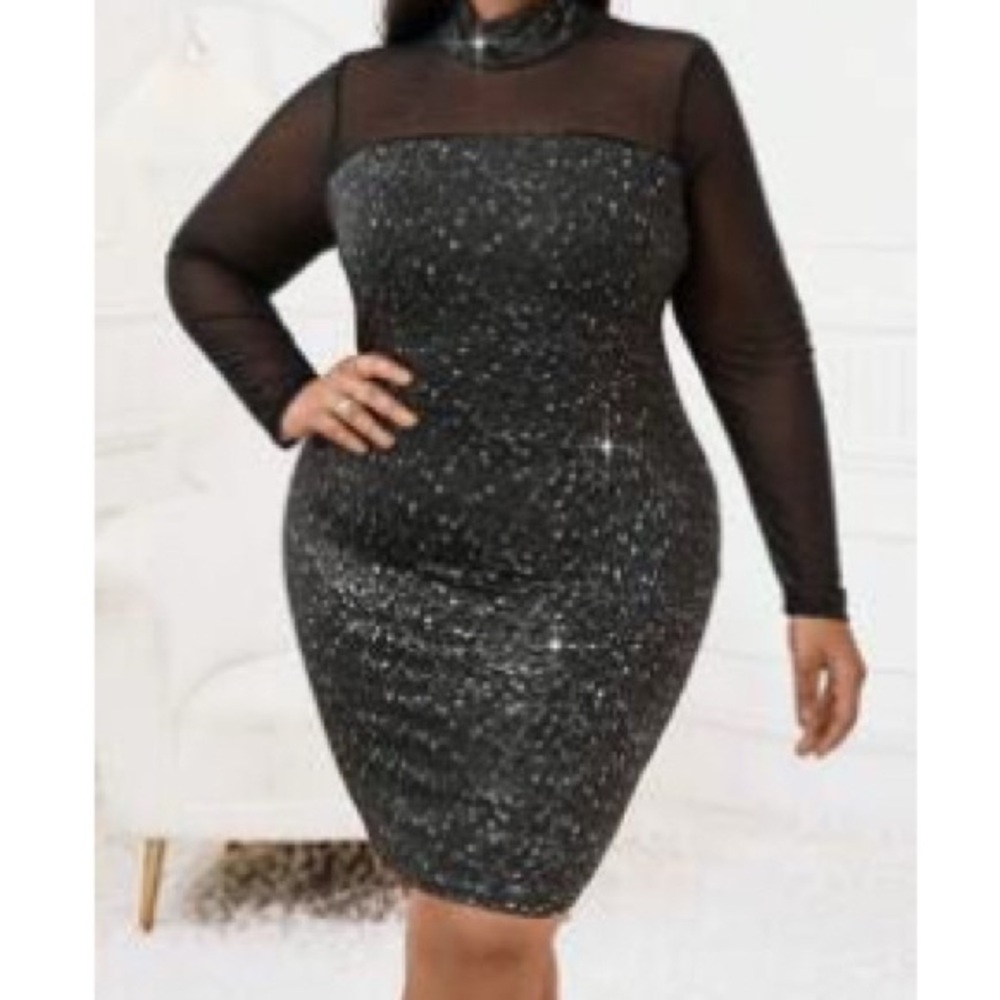 SHEIN Glittery Black Long Sleeve Dress